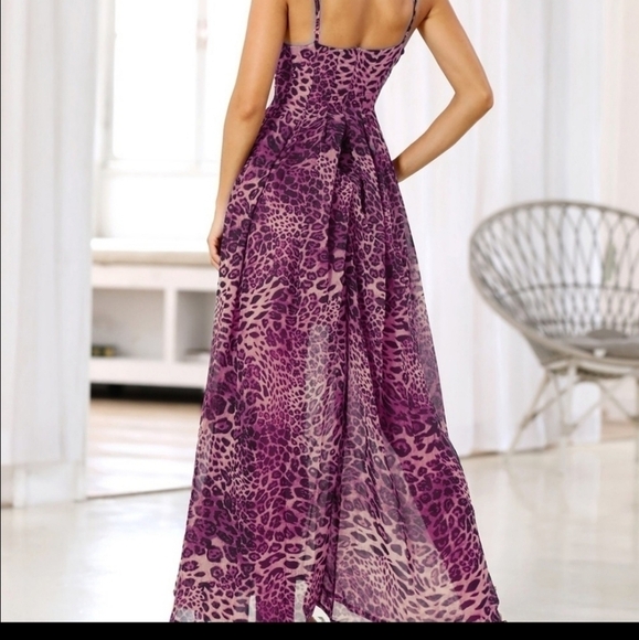 Beautiful Pink Purple and Black Leopard Print Chiffon Maxi Dress - Picture 10 of 13
